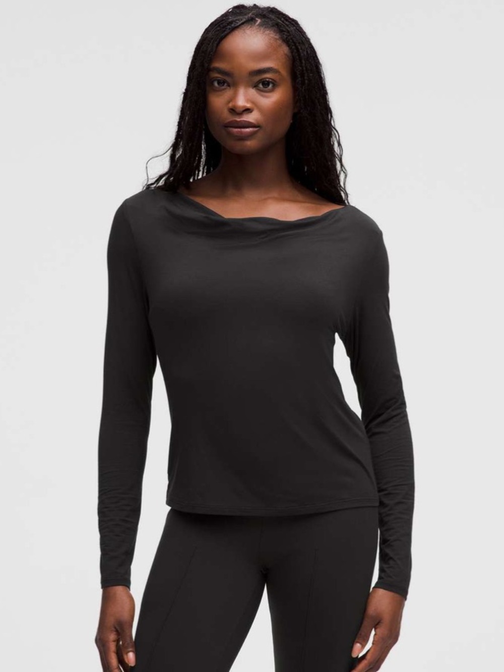 Lululemon Modal-Silk Cowl-Neck Long-Sleeve Shirt Black size 8